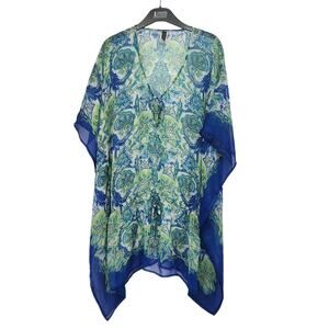 Lauren Ralph Lauren Sheer Blue & Green Paisley Caftan or Cover-up Tunic Women S